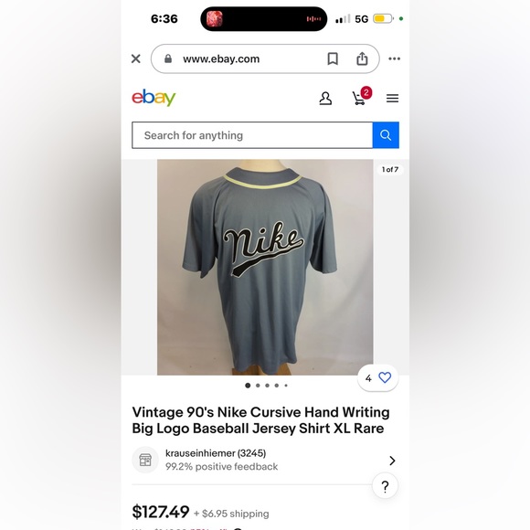 Vintage 90's Nike Cursive Hand Writing Big Logo Baseball Jersey Shirt xXL Rare - Picture 6 of 6